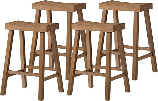 Maven Lane Kitchen Bar Stool, Modern Farmhouse Wood Counter Barstool, Kitchen Island Stool, Counter Height Stools for Kitchen, Wide Seat Backless Bar Stools, Vincent 26" (Antiqued Natural), Set of 4