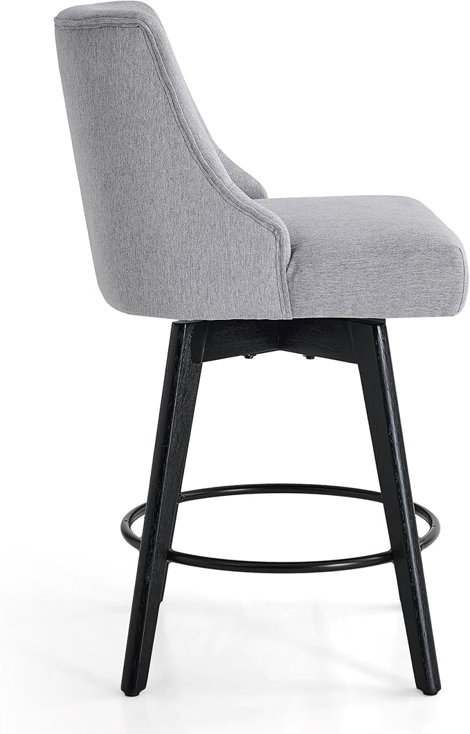 Vipbear Counter Height Bar Stools Set of 4, 26" H Swivel Bar Stools with Backs, Linen Fabric Upholstered Bar Chairs with Solid Wood Legs for Kitchen Island, Dining Room, Home Bar, Light Grey
