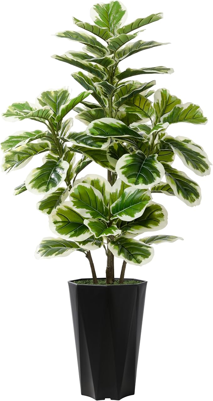 Artificial Fiddle Leaf Fig Tree 5FT - Faux Rubber Plant with Black Diamond Planter - Tall Fake Floor Plant Potted - Artificial Silk Tree for Home Office Living Room Decor Indoor