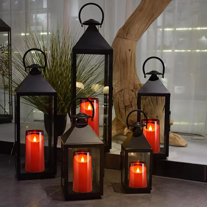 NURADA Flameless Candles with Remote Timer: 3D Wick Battery Operated Led Pillar Fake Candle Set for Wedding Birthday Valentine's Day Christmas Decorations - Red 3 Pack