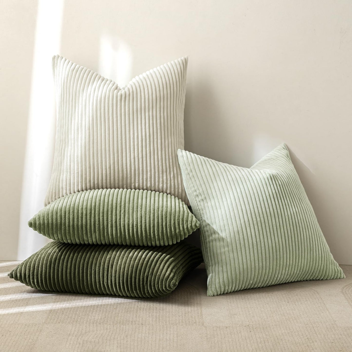 MIULEE Christmas Decorative Throw Pillow Covers Set of 4 Summer Light Green Gradient Natural Earthy Modern Classic Soft Corduroy Cushion Covers for Sofa Couch Bed Living Room Home Decor 18x18 Inch