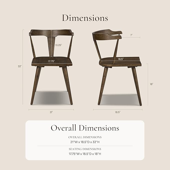 POLY & BARK Mid Century Modern Enzo Black Dining Chair – Solid Oak Wood Splat Back Chair, 18" Seat Height, 32" Tall – Stylish MCM Kitchen & Dining Room Chair