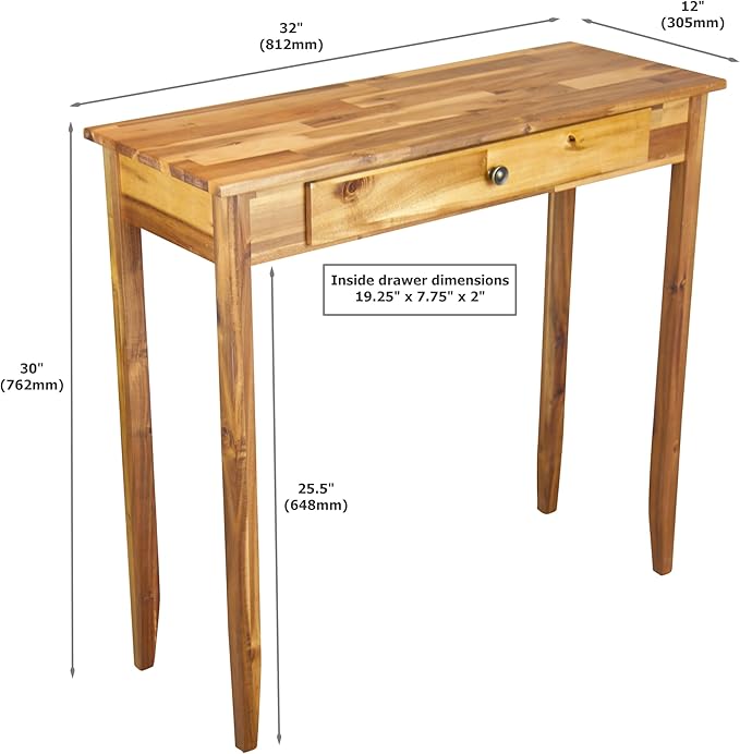 Solid Acacia Console Table w/Drawer