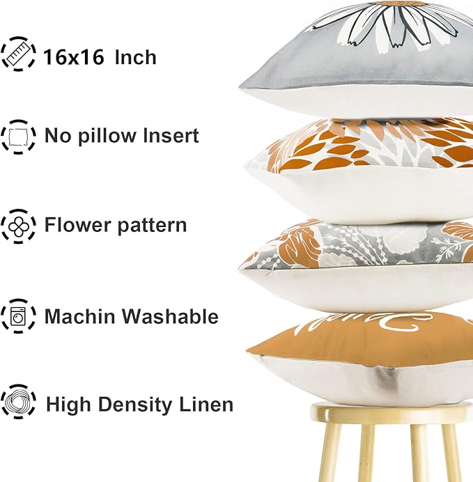 Decorative Throw Pillow Covers Set of 2 Coffee Pillow Covers 16x16inch Throw Pillow Cases Linen Square Pillow Case,Farmhouse Outdoor Modern Boho Pillow Covers for Couch Sofa Living Room