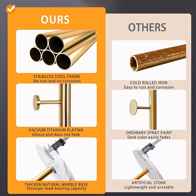 Metal Coat Rack Freestanding, Sturdy Coat Rack Stand with Natural Marble Base, Modern Golden Coat Racks Tree Hats Hanger Holder Stand for Entryway, Hallway, Bedroom