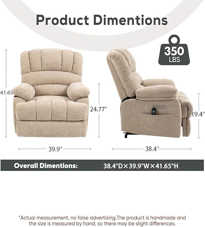 Power Lift Chair with Massage Lumbar Heating, Large Recliner Chair for Adult, 23" Wide Seat Big and Tall Recliner Sofa with Remote Control, Standing Assistance, Cup Holders, Beige
