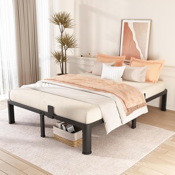 FUIOBYVV 12 Inch Queen Bed Frame with Round Corner Edge Legs 3500 lbs Metal Heavy Duty Steel Slats Support No Box Spring Needed Platform Noise Free Easy Assembly
