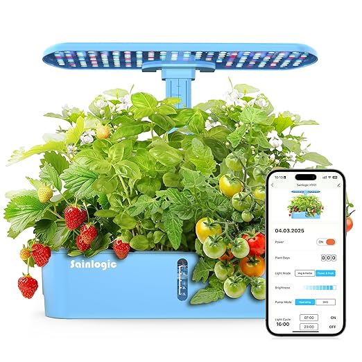 Sainlogic Hydroponics Growing System Kit, 12 Pods Watering Planter, Smart Indoor Garden with APP & WiFi Connected, 5 X Growth with 24W LED, Quiet Pump, for Vegetables, Herbs and Flowers