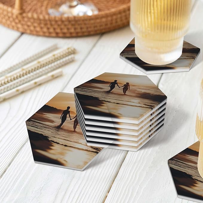 Sublimation Blanks Drink Coasters - Glazed Round Ceramic Absorbent Coasters with Cork Backing Pads,Thermal Transfer Printing Image, DIY Crafts, Painting, Gifts Wedding, and Home Decor (Hexagon 8)