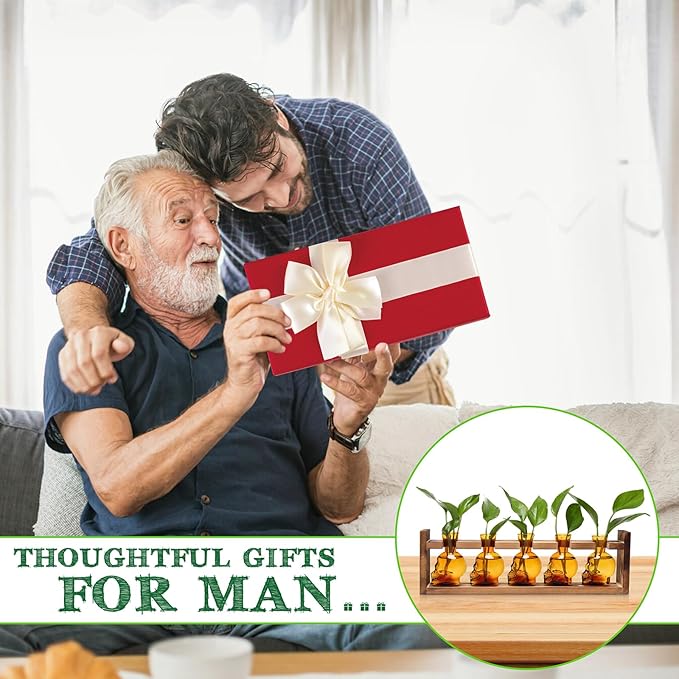 Plant Terrarium Propagation Stations Halloween Skull Planter Vase Skulls Decor with Wooden Stand Gife for Father - 5 Vases