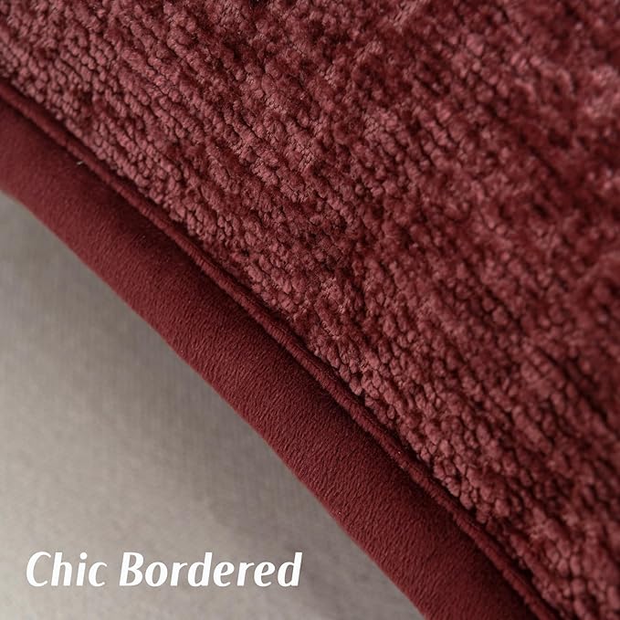 FUTEI Burgundy Chenille Throw Pillow Covers 12x20 Inch Set of 2,Soft Cozy Bound Edge Design Lumbar Pillow Cases,Home Decor for Couch Bed Living Room