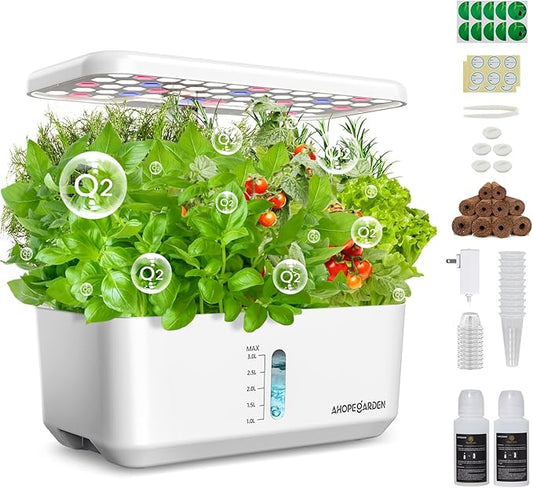 Ahopegarden Indoor Herb Garden Kit with LED Grow Light: 10-Pod Hydroponics Growing System Kit with Auto Timer, Perfect Herb Garden Planter Indoor Kit for Kitchen Home Office Gardening Gift