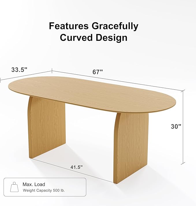 Casaphoria 67" Large Dining Table for 6, Wood Oval Living Room Table, Modern Farmhouse Kitchen Table with Scratch-Resistant Top & Wood Pedestal, Easy Assembly and Clean, Oak
