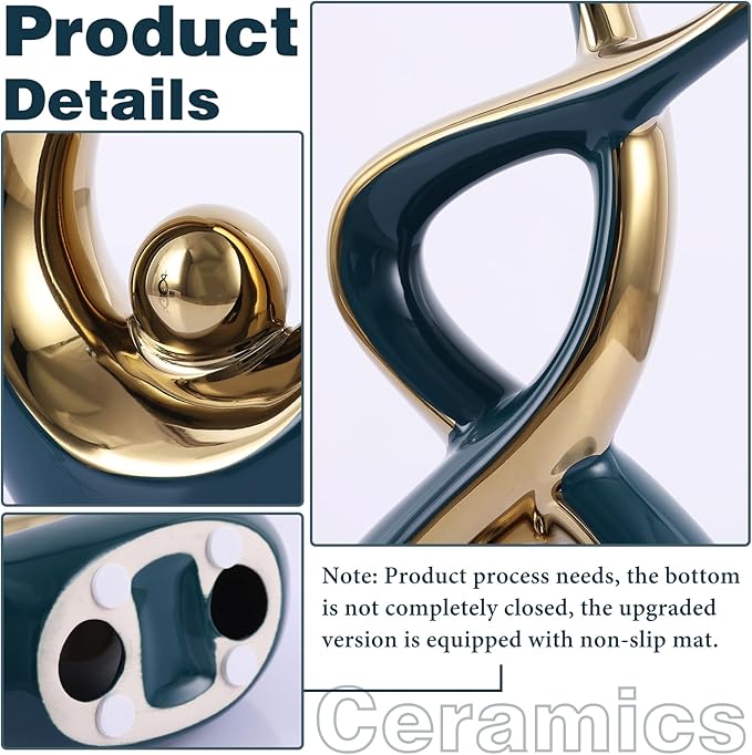 Gold Green Modern Sculpture Table Decorations, Ceramic Knick Knacks Statues for Living Room Decor, Tv Stand and Desk Decor, Suitable for Coffee Tables and Shelf Decorations, Great Gift Idea