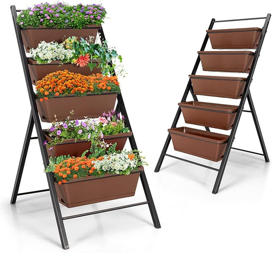 Safstar 5-Tier Vertical Raised Garden Bed, Freestanding Garden Planter with 5 Container Boxes, Elevated Planter for Vegetables, Fruits, Flowers, Herbs, Good for Indoor & Outdoor Use (Brown, 2)
