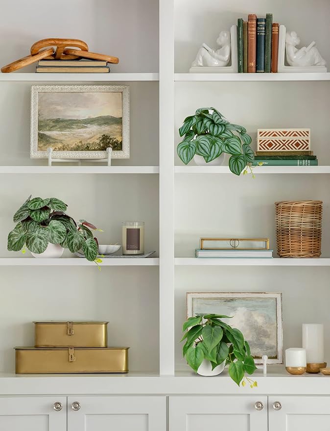 Fake Plants Set of 3 Artificial Plants Faux Pothos with White Ceramic Pots Fake Potted Plants Artificial Decor for Home Bathroom Shelf Desk Indoor