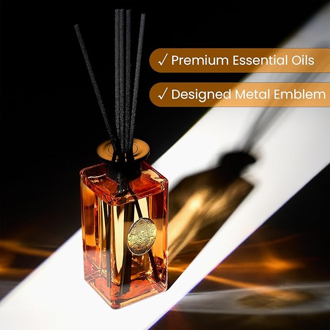 M&SENSE 10.14 oz Large Reed Diffuser Set | Pumpkin Apple Pie Scent Oil Diffuser with Sticks | Hotel Collection Non-Toxic Essential Oil |for Bedroom Bathroom Living Room