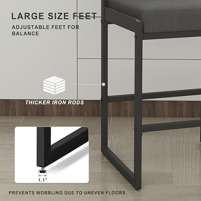 Mid Century Modern Counter Height Bar Stools Set of 3, 26" Bar Height Chairs with Backs, Upholstered Counter Stools, Metal Barstools for Kitchen Island (Darkgray- Fabric, 26" H - Set of 2)