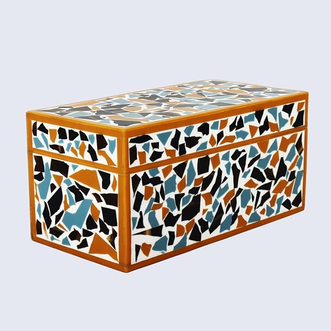 Handicrafts Home Handmade Mosaic Collection Decorative Jewelry Box Organizer – Keepsakes, Trinkets, and Home Decor – Antique Coffee Table Storage, Memory Box, Farmhouse Style Decor Gold, 10x5x5