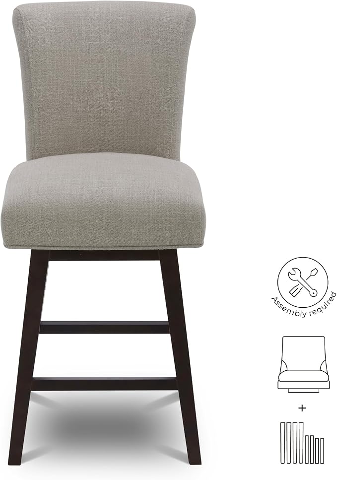 CHITA 26 Inch Counter Height Swivel Bar Stools, FSC Certified Modern Fabric Swivel Barstool Chair with Back, Flax Beige