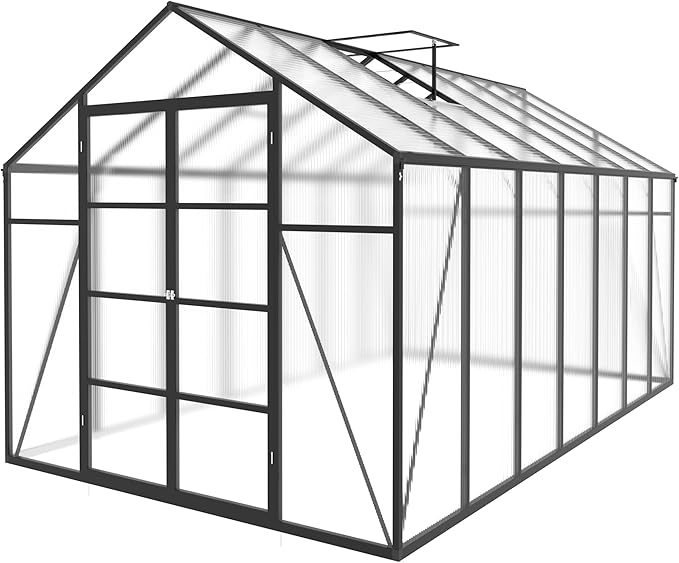 10*14*8.7FT Greenhouse for Outdoors,Polycarbonate Greenhouse with Stronger Wind Protection and Roof Vent,Walk-in Large Aluminum Sunroom Winter Proof,Black