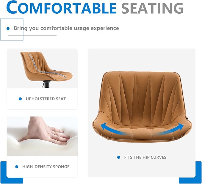 YOUNIKE Saffron Bar Stools Set of 2, Tan Swivel Barstools for Kitchen Island, Adjustable Leather Padded Bar Chairs with Back, Modern Counter Height Stools with 300LBS Support