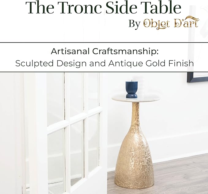 OBJET D'ART Small Round Gold End Tables, Tronc, 22'' Height, Vintage Metal Accent, Side, Pedestal, Coctail and Drink Tables for Living Room and Small Spaces