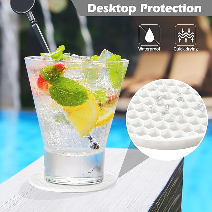 Silicone Coaster Set of 12 with Holder, Drinks Coasters, Beer & Coffee, Suitable for All Cups, Hot or Cold, Anti-Slip, Non-Stick, Anti-Overflow Tabletop Protection and Decor (12 Pcs, White)