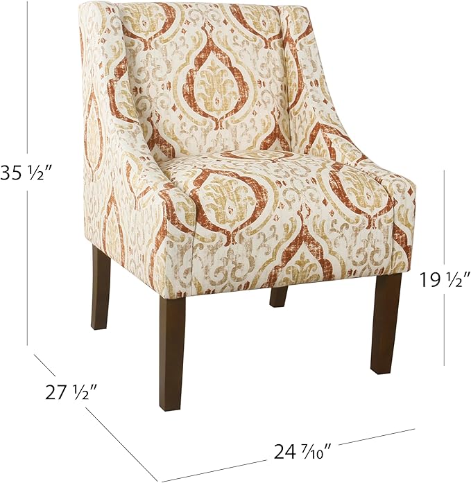 Homepop Home Decor | Upholstered Classic Swoop Arm Accent Chair | Accent Chairs for Living Room & Bedroom | Decorative Home Furniture,Orange and Cream Medallion