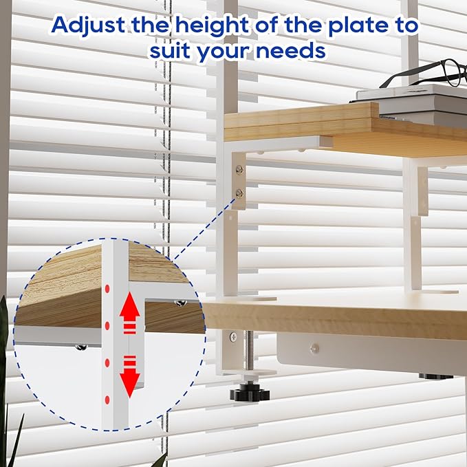 Clamp On Desk Shelf 2-Tier, 12.5 inch Wood Shelving Unit for Office Desk/Gaming Accessories, Tabletop Book Storage Rack, Shelf for Top & Under of Desk, Natural