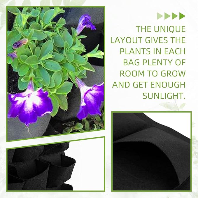 18 Pockets Hanging Grow Bags, 2 Pack Horizontal Wall Planter Plant Grow Bags Outdoor Indoor Hanging Planter for Balcony/Railing/Fence/Yard/Garden/Home Decoration, Black