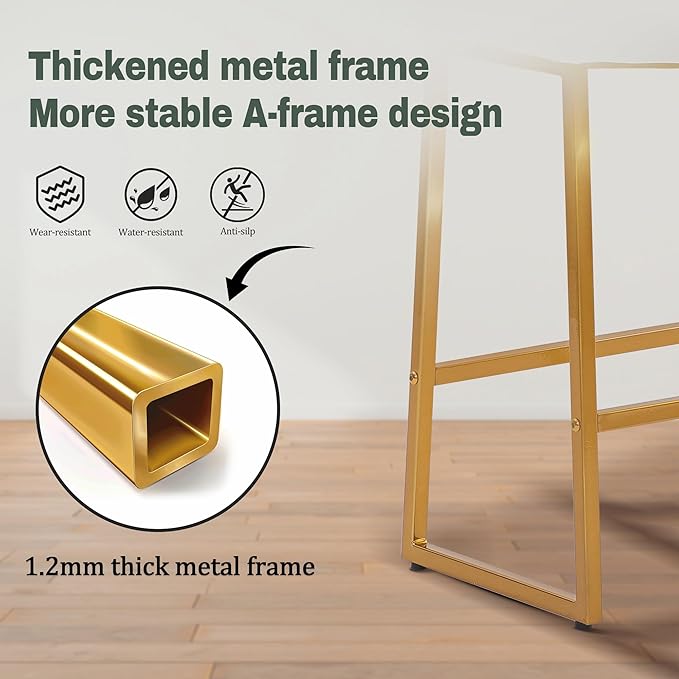 White & Gold Counter Height Bar Stool for Kitchen Counter Modern Backless Barstool with Upholstered Faux Leather Seat and Metal Frame Industrial 24 inch Bar Chair