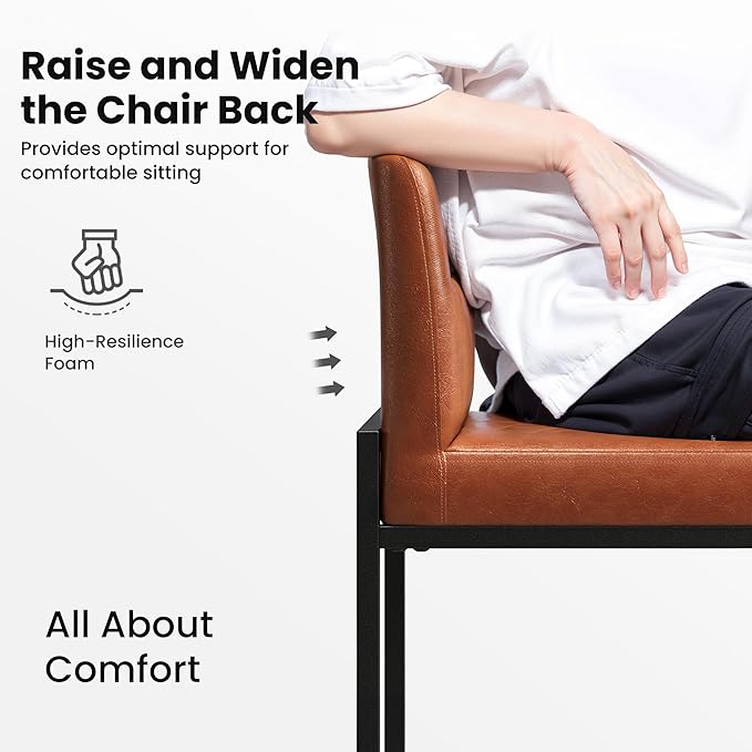 PHI VILLA Bar Stools Set of 2 - Counter Height 24'' Bar Stool Pu Leather Kitchen Modern Bar Chairs, Bar Stools with Back