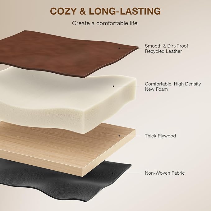 18-Inch Large Leather Vanity Stool, Vanity Chair with Metal X-Leg, Ottoman Accent Stool with Thick Padded Saddle Seat, Dark Brown