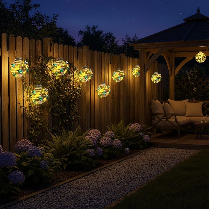 2 Pack Hummingbird Solar Lights Outdoor Hanging Lantern with Handle, Solar Powered Hummingbird Garden Decor for Outside Patio Yard Porch Pathway Butterfly Gifts for Women (Warm White LED Lights)