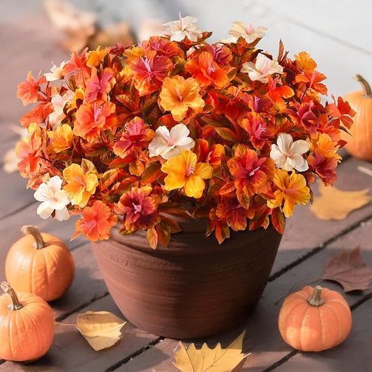 Artificial Fake Fall Flowers for Outdoor Decor 8 Bundles UV Resistant Artificial Plants Outdoor Look Real Faux Silk Autumn Flowers for Porch Planters Garden Yard Decorations
