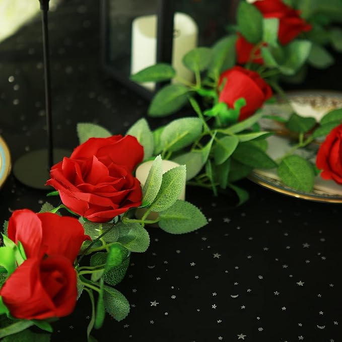 Felice Arts 2 Pack Burgundy Artificial Floral Garland Each 6.5FT Fake Rose Garland for Wedding Flowers Table Centerpiece Arrangement Teepee Mirror Decor