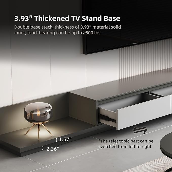 Mid-Century Modern Extendable Entertainment Center with 3 Drawers,TV Stand Adjustable from 78.7" to 130",TV Cabinet for Living Room,Grey