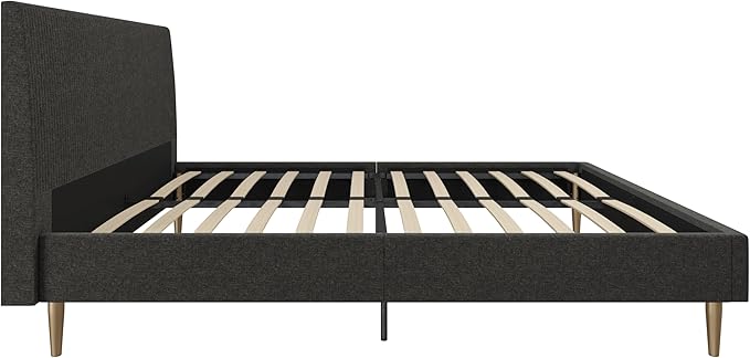 Mr. Kate Daphne Upholstered Queen Bed Frame with Headboard, Modern Platform Queen Bed Frame, Dark Gray Linen