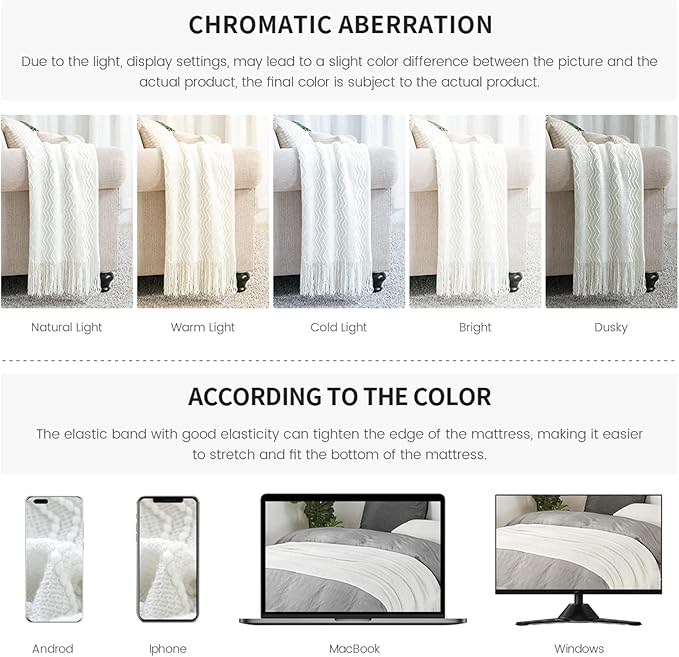 BOURINA Off White Throw Blanket 50x60 Inches Throw Textured Solid Soft Sofa Couch Decorative Knit Blanket