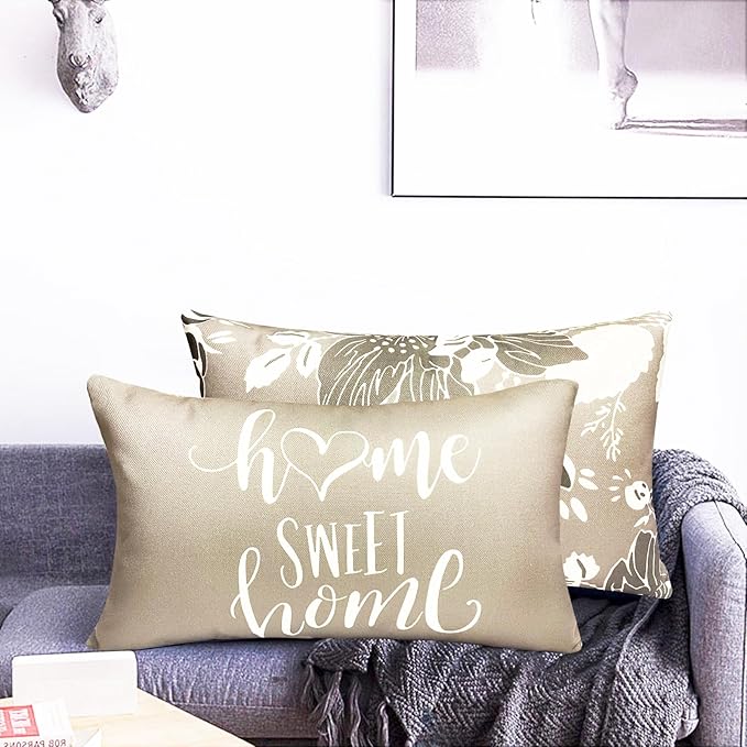 Decorative Throw Pillow Covers Set of 4 Grey Pillow Covers 12x20 inch Throw Pillow Cases Linen Square Pillow Case,Farmhouse Outdoor Modern Boho Pillow Covers for Couch Sofa Living Room