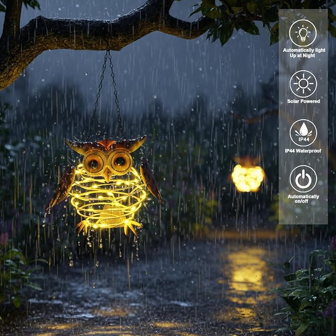 2 Pack Owl Solar Lights Outdoor Hanging Lantern with Handle, Solar Powered Owl Garden Decor for Outside Patio Yard Porch Pathway Butterfly Gifts for Women (Warm White LED Lights)