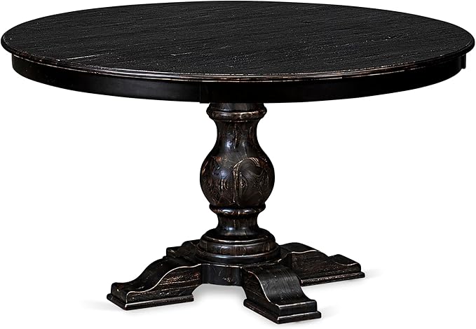 F55-11-TP - Mid Century Dining Table with Acacia Wood Round Tabletop, Sand Blasted Black Finish
