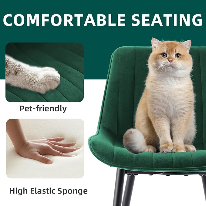 24" Bar Stools Set of 2, Counter Height Bar Chairs with Back, Modern Velvet Upholstered Barstools, Kitchen Island Stools for Bar, Kitchen Counter, Top Height 35"-38", Green