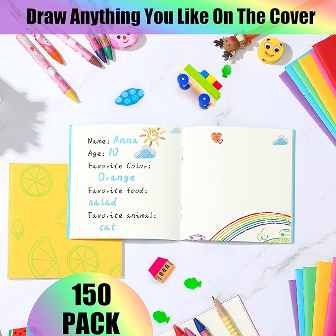 Thenshop 150 Pack Mini Notebooks Bulk Small Notepad Unlined Journals Pocket Blank Sketchbooks Kids Students Gifts Back to School Supplies 4 x 4 Inch 24 Sheets(Multicolor)