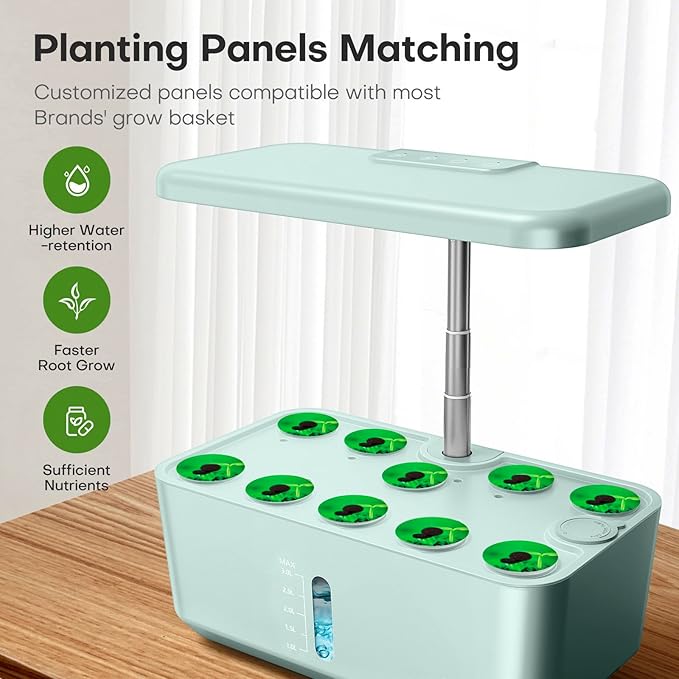 Ahopegarden Indoor Garden Hydroponics Growing System: 10 Pods Plant Germination Kit Herb Vegetable Growth Lamp Countertop with LED Grow Light - Hydrophonic Planter Grower Harvest Lettuce