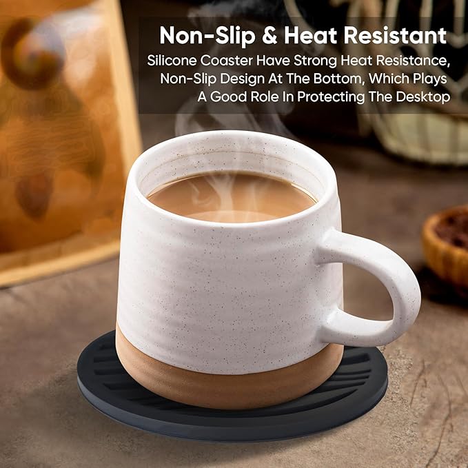 6 Pack Rubber Drink Coasters,Coasters for Drink with Holder,Silicone Cup Mat Non-Stick,Non-Slip,Thickened Live for Hot or Cold Drink-Pure Black