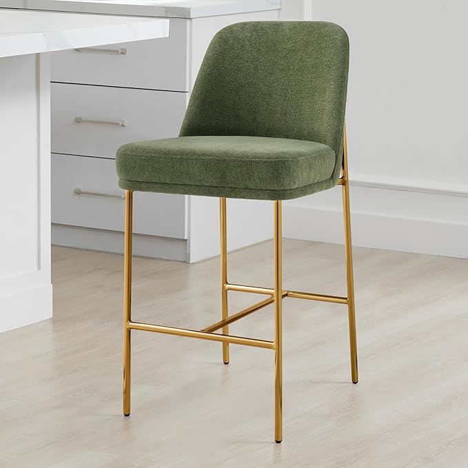 CHITA Counter Height Bar Stools Set of 2, FSC Certified Metal Barstools for Kitchen Island, 27" H Seat Height, Fabric, Green