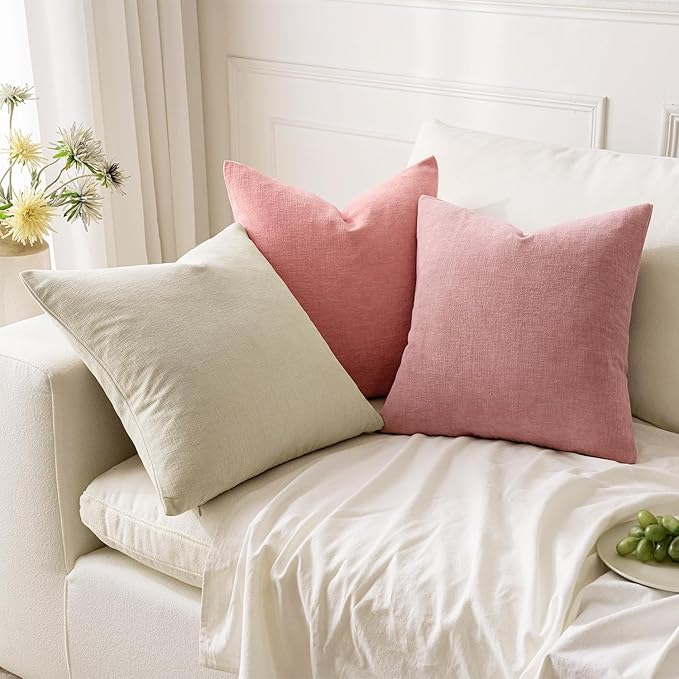 MIULEE Blush Pink Couch Pillow Covers 20x20 Inch, Set of 2 Soft Spring Chenille Decorative Square Throw Pillow Covers Farmhouse for Sofa Living Room Bed