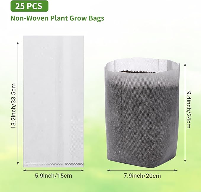 GREANER 12.6"x13.4" Seedling Bags, 25Pcs Nursery Growing Bags for Growing Vegetables, Fabric Pots for Seed Planting Succulents Vegetable Flower Potato Tomato